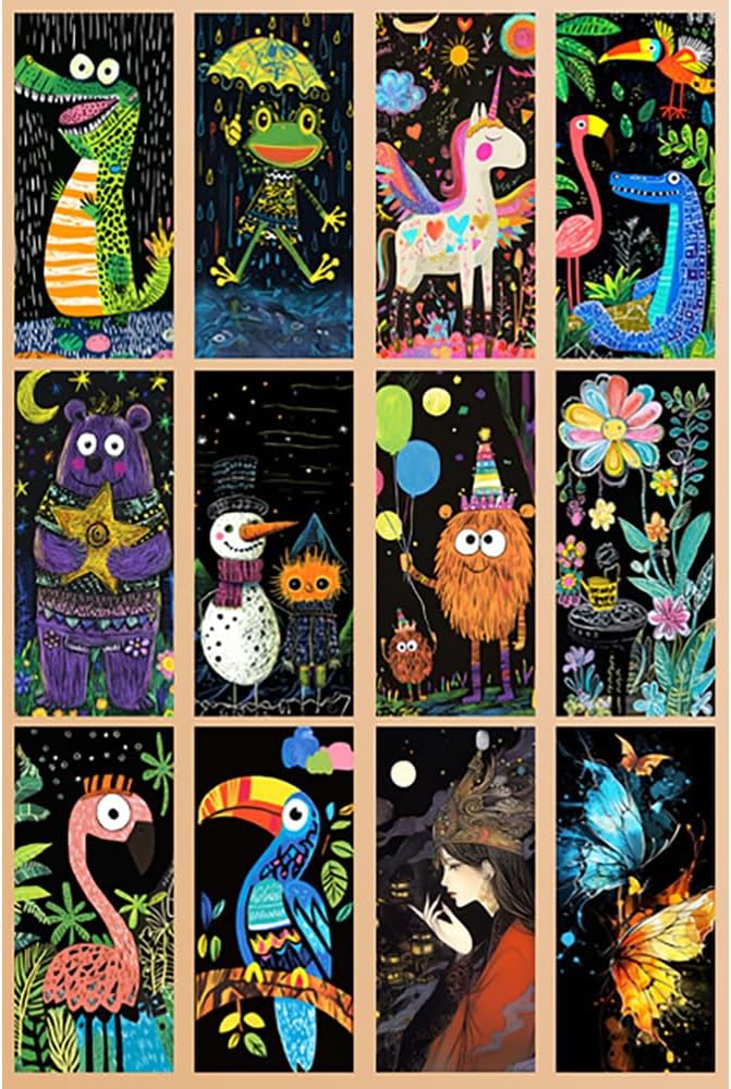 Ryoma Scratch Art Painting Scratch Paper Rainbow Painting Sketch Pads DIY Art Craft Set， 4 Pcs Vincent Van Gogh Engraving and 24Pcs Classic Landmarks and Animal Series for Kids & Adults with 3 Tools - Image 4